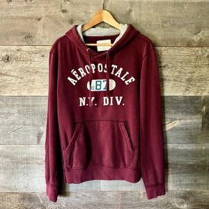 Aeropostale Mens 2010s Spell Out Sweatshirt Hoodie L Maroon Raised Letter Iconic